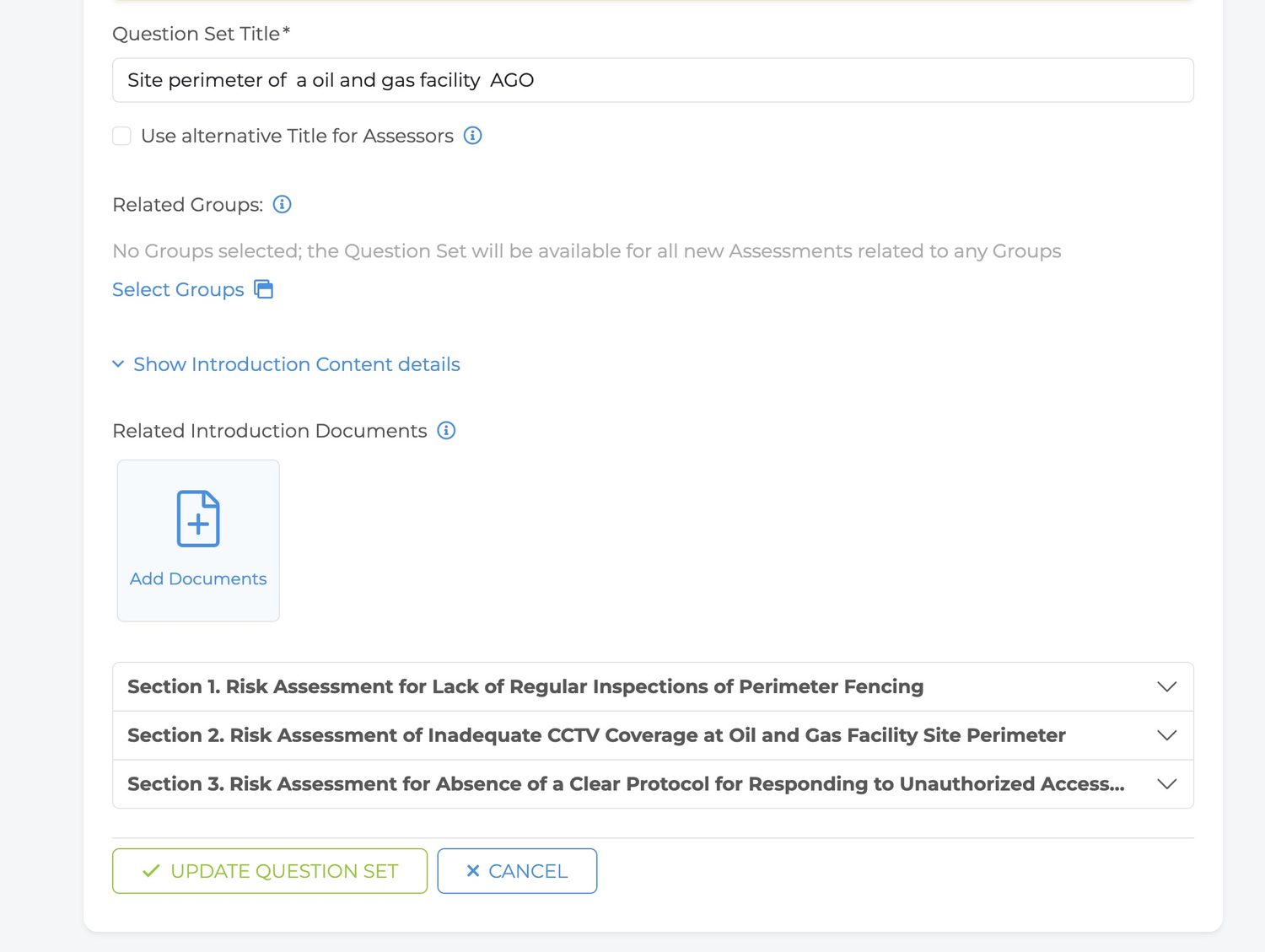 Screenshot-style view of the Citadel Question Set builder and Bank of Questions